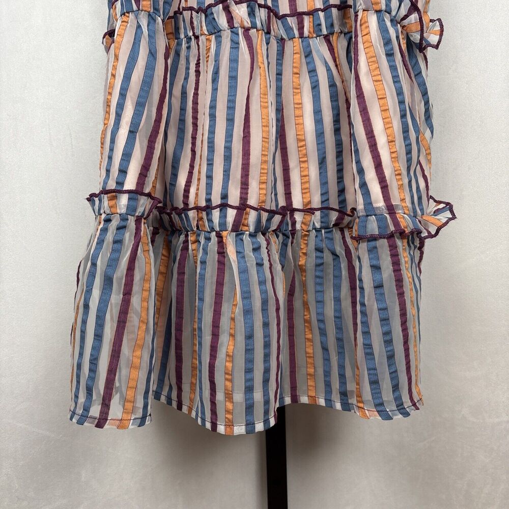 Tularosa Revolve Ingrid Dress M Colorful Striped Ruffled Smocked Fit and Flare - Picture 5 of 12